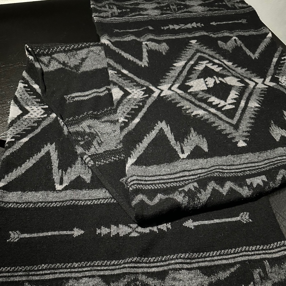 Ralph Lauren polo Aztec knit scarf large black gray